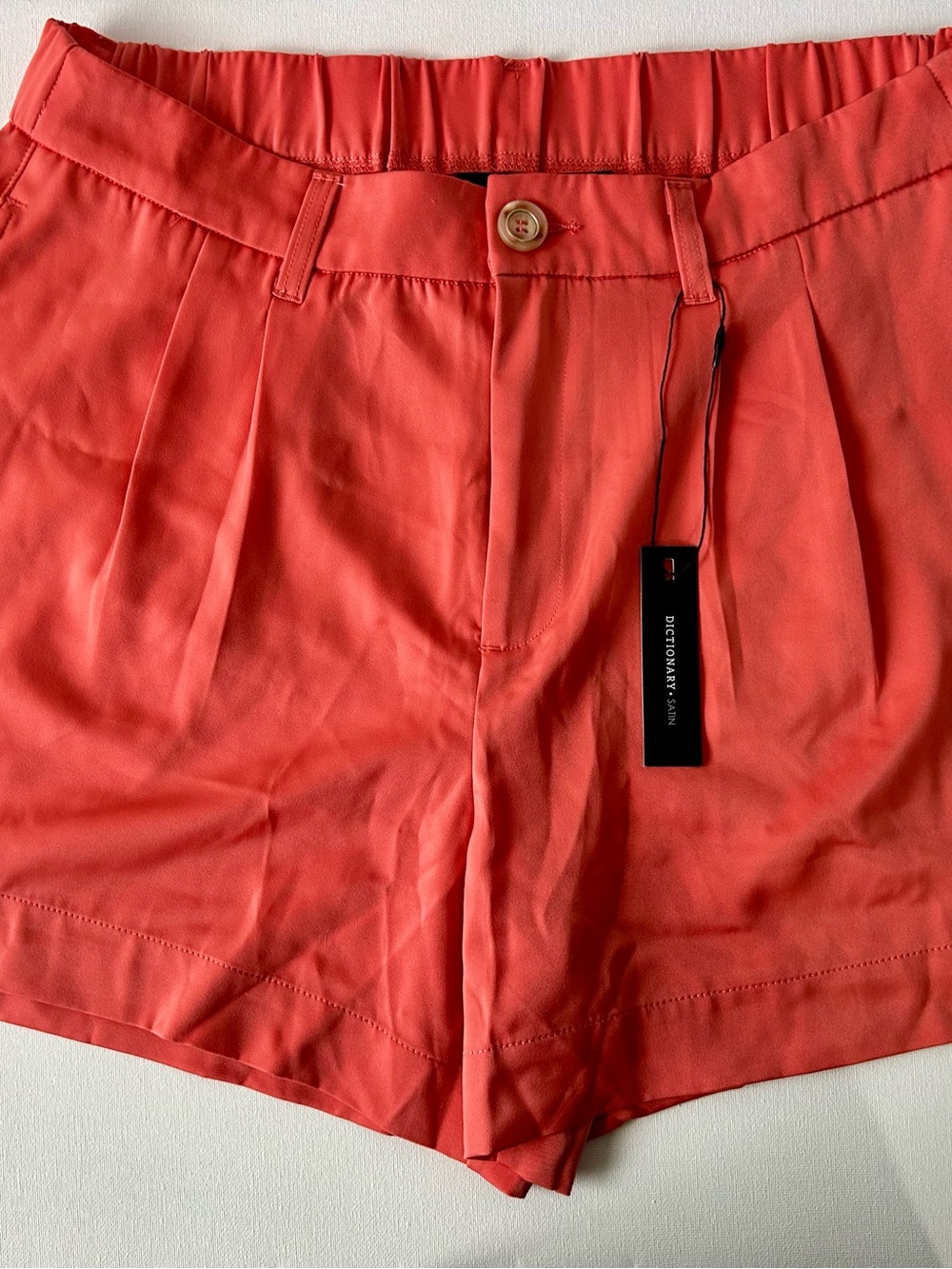 Dictionary Coral High-Waist Pleated Women's Shorts - Satin